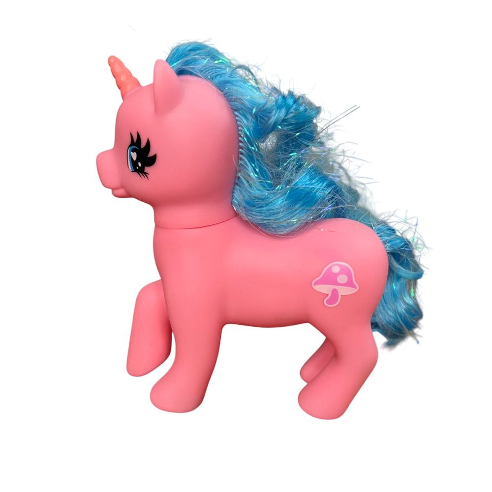 My Little Pony Pink Unicorn Toy With Blue Hair & Mushroom Print